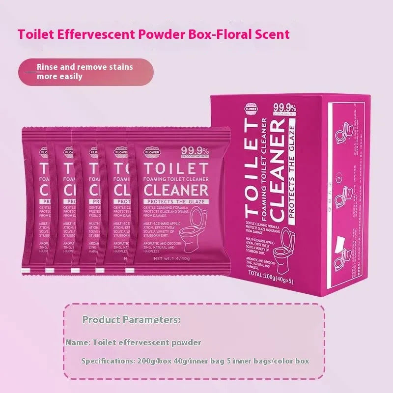 Toilet bubble powder in blue ocean and pink floral fragrance options with 40g bags or 240g bag