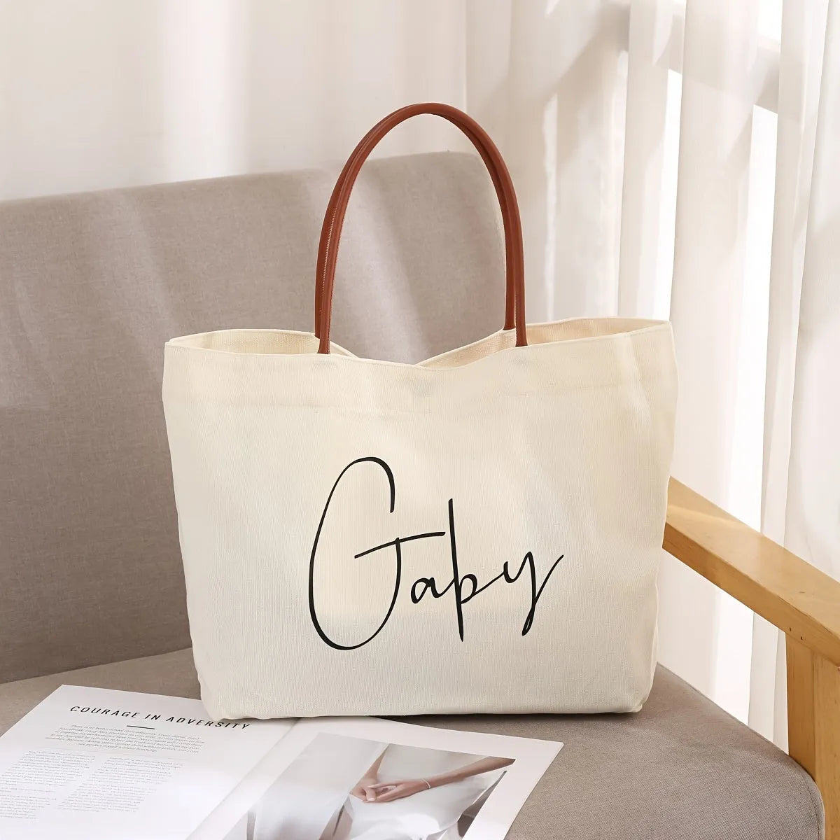 Canvas tote bag in beige white colour with reinforced shoulder straps