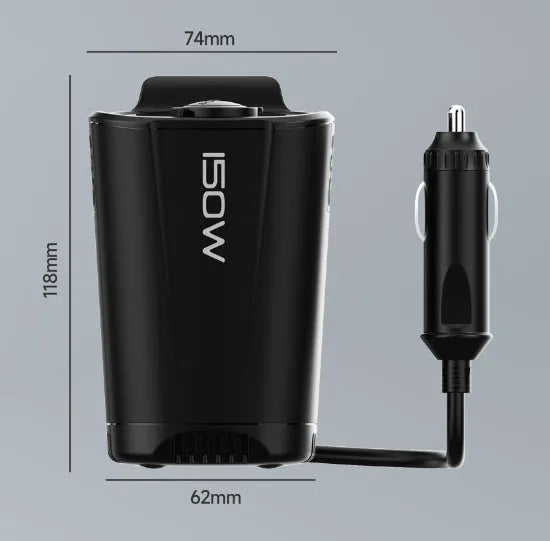 150W 12V to 110V inverter car charger with dual USB-C PD30W and USB-A 18W, fireproof ABS housing
