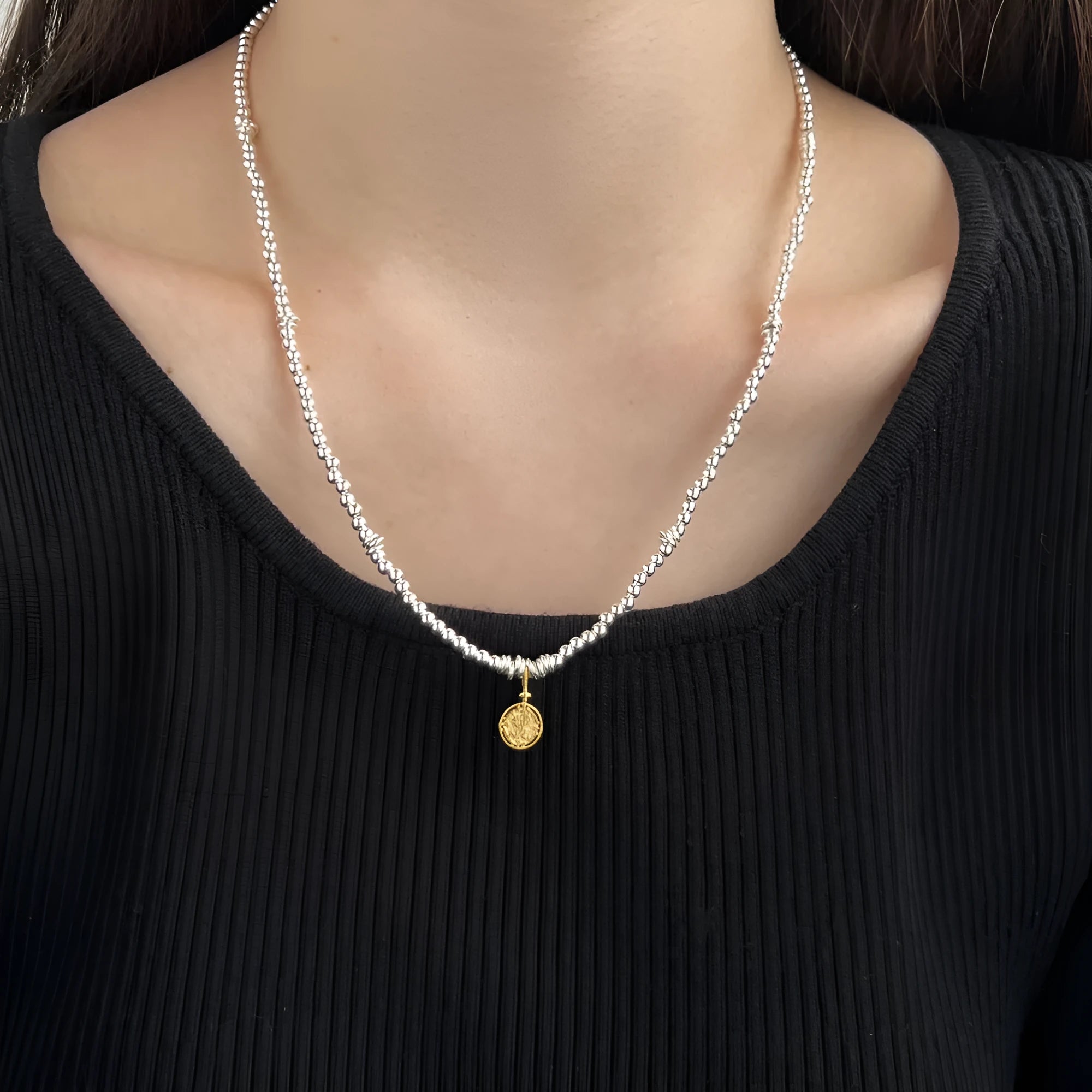 925 sterling silver flower pendant necklace with adjustable ball bead chain for women on white background