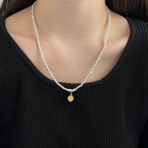 925 sterling silver flower pendant necklace with adjustable ball bead chain for women on white background