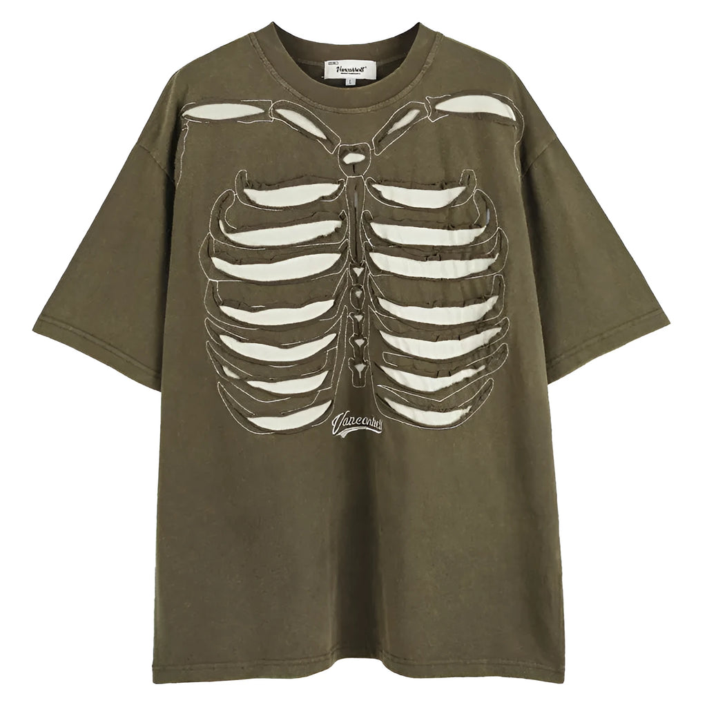 Men's black skull print cotton T-shirt with loose fit and drop shoulder design