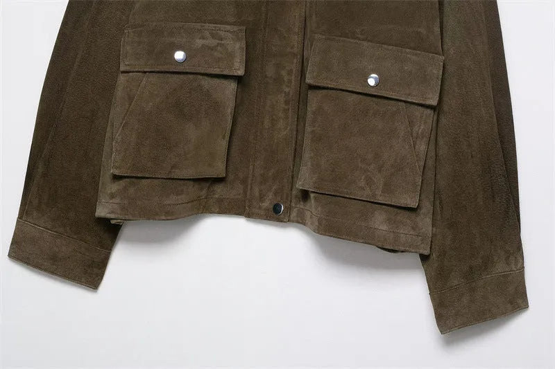 Women's medium thickness PU jacket in regular fit with Japanese Korean casual styling