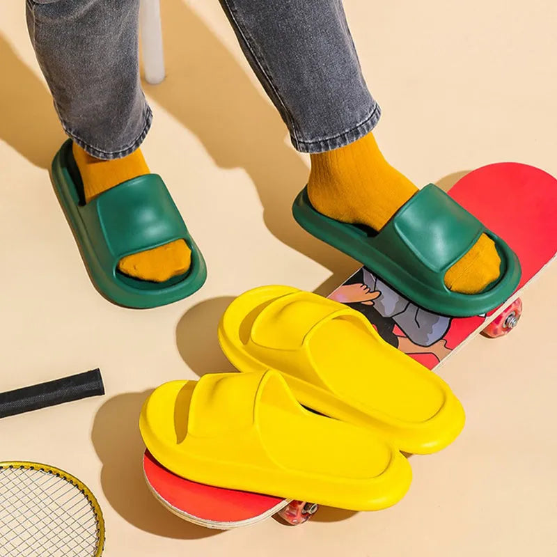 EVA flip-flop slippers with thick sole in multiple colours on a white background