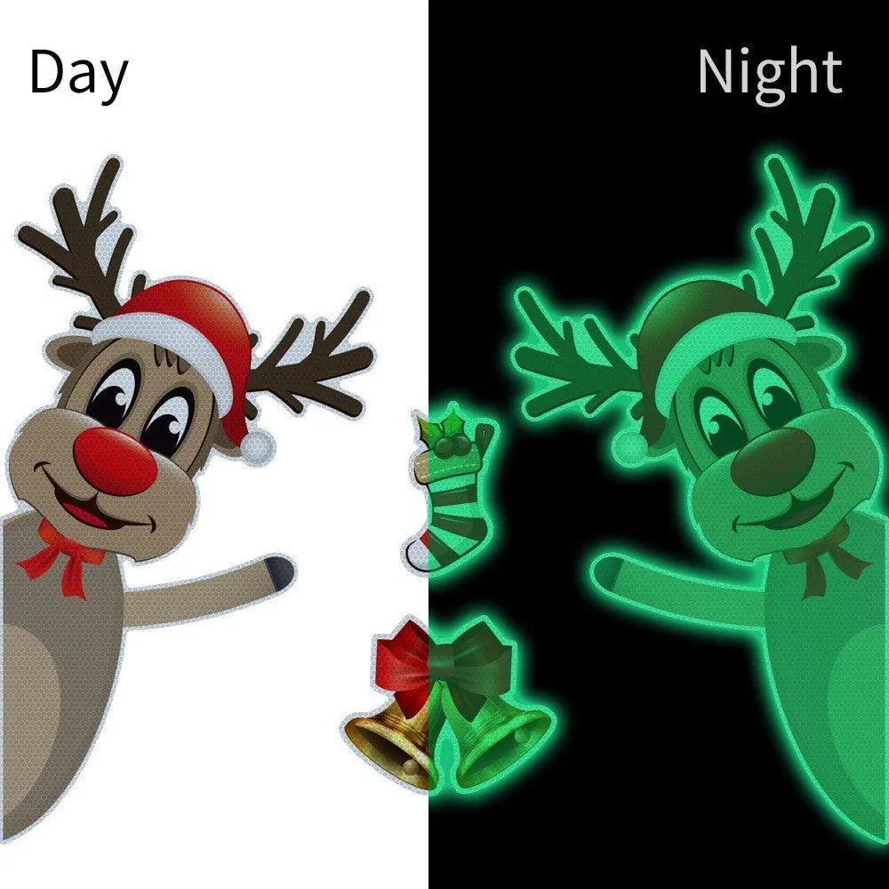 Christmas elk bell magnetic bumper sticker set with reflective luminous finish for car decoration