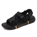 Men's black hair slippers with Velcro closure and open toe for summer beach wear