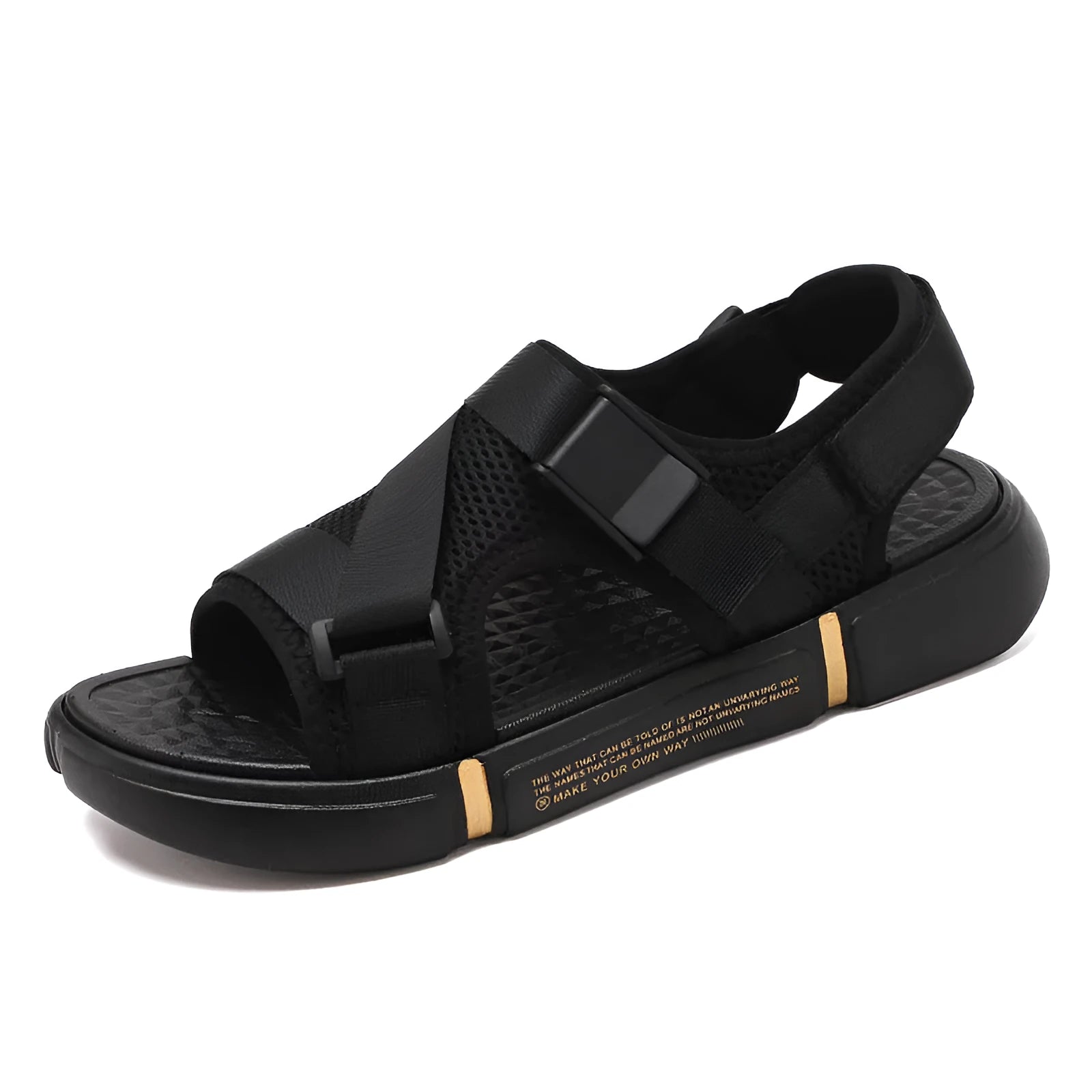 Men's black hair slippers with Velcro closure and open toe for summer beach wear