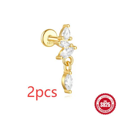 S925 sterling silver geometric moon and star earrings with diamond accents in gold-plated finish