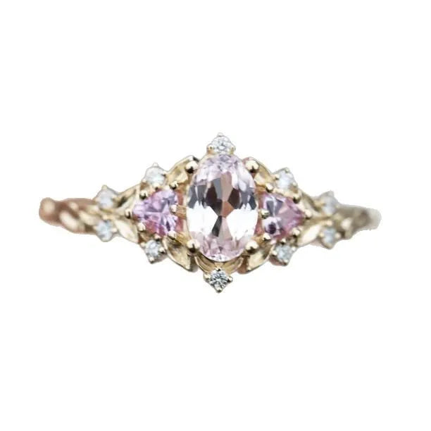 Simple fresh inlaid zircon ring for women alloy flower shape gold pink diamond