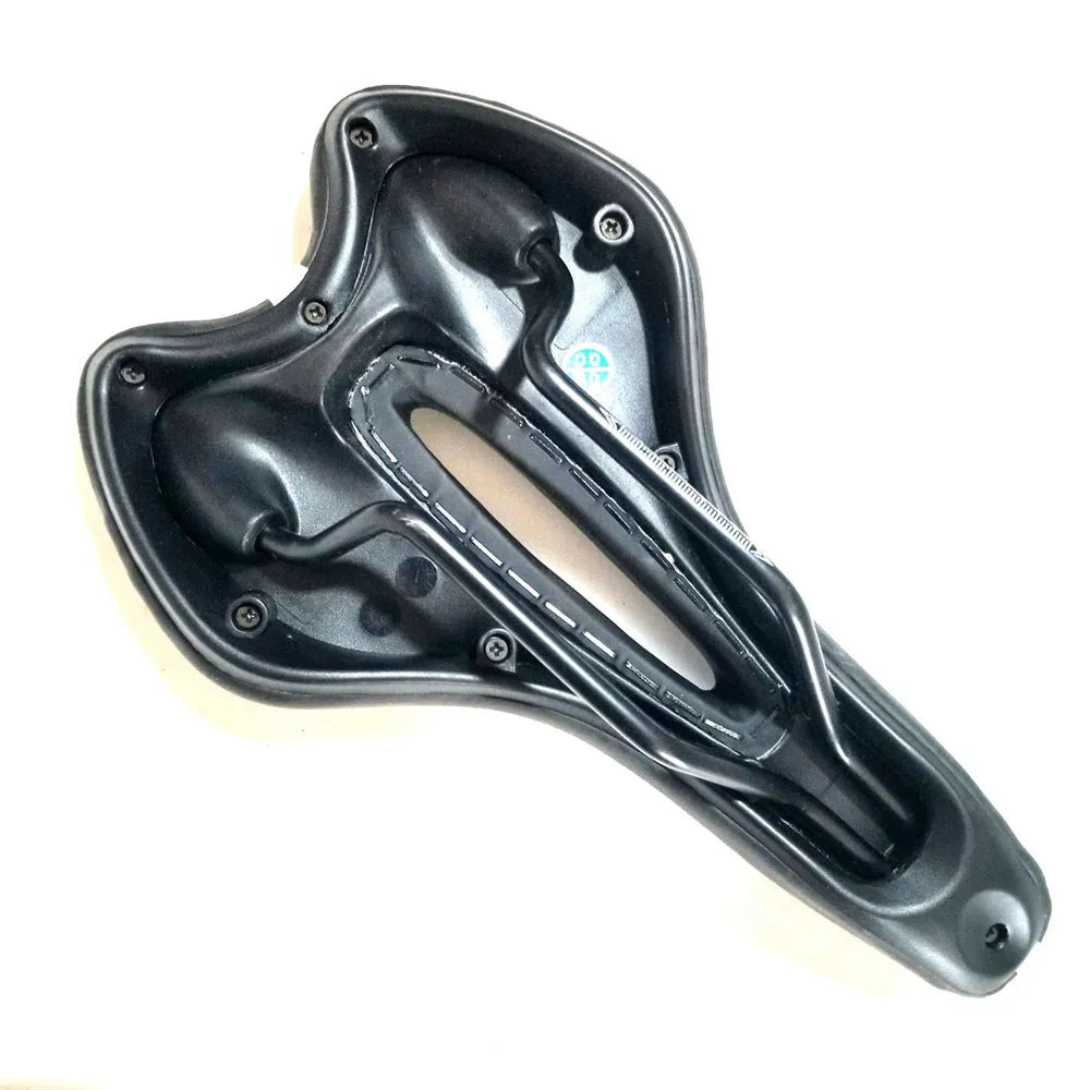 Bicycle saddle silicone gel cushion with PU leather cover, waterproof cover, wrench, and tyre repair kit.