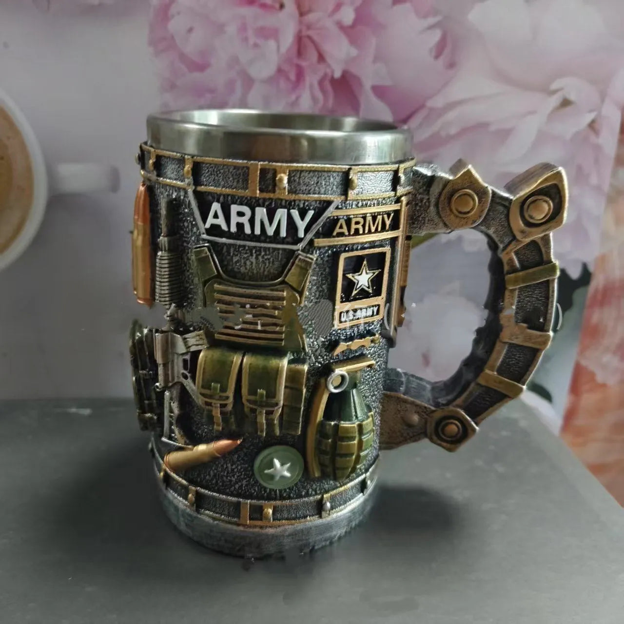Creative resin stainless steel wine glass mug in modern simplicity style, showing Type A colour option on a neutral background