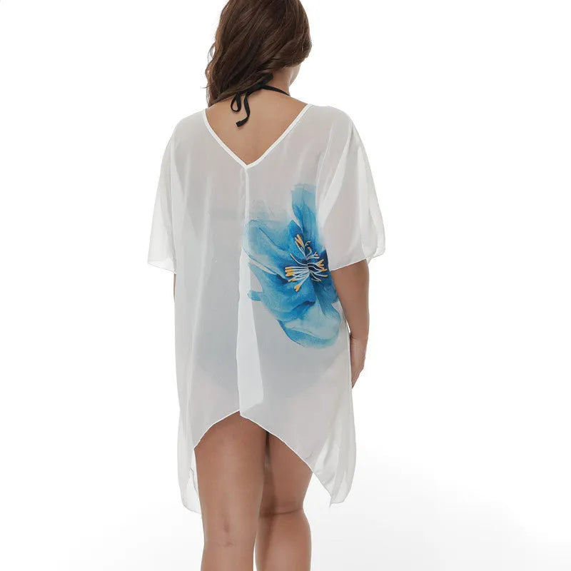 White plus size beach cover-up blouse loose fit chemical fibre blend fabric