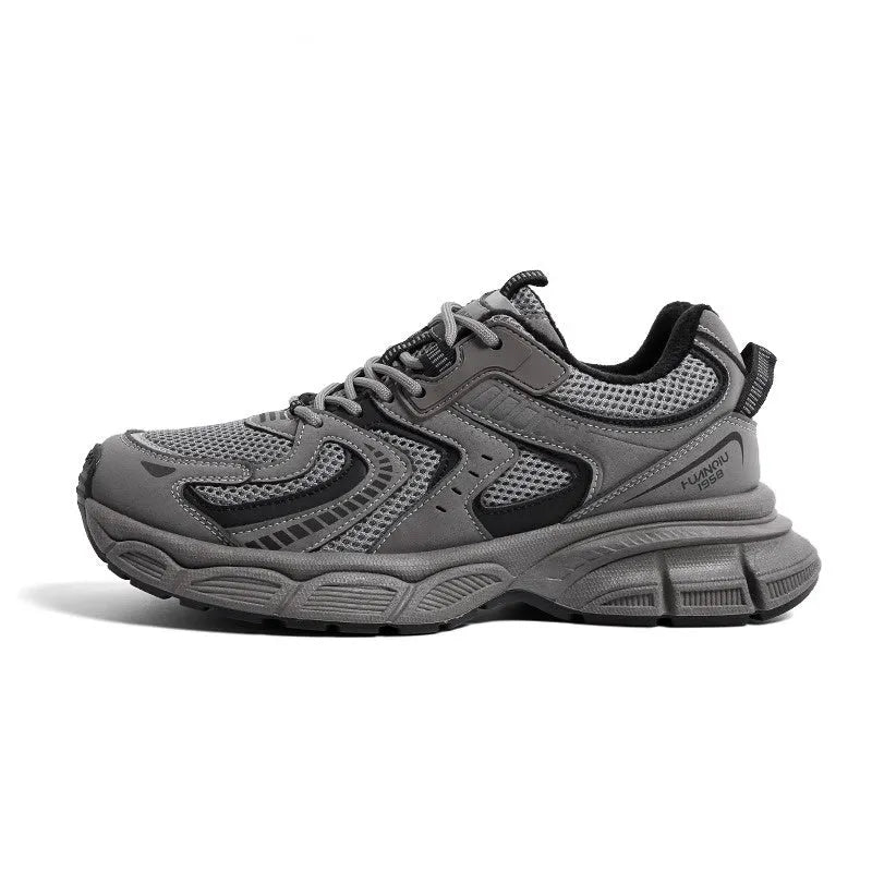 Casual dad shoe sneaker with PU mesh upper in grey, front lace-up closure and EVA sole