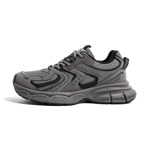 Casual dad shoe sneaker with PU mesh upper in grey, front lace-up closure and EVA sole