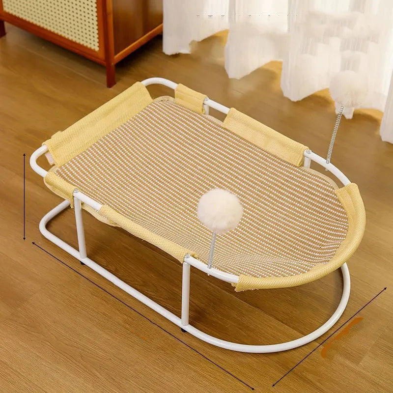 Large grey fabric cat kennel with breathable bracket design, shown as a pet bed and cage.