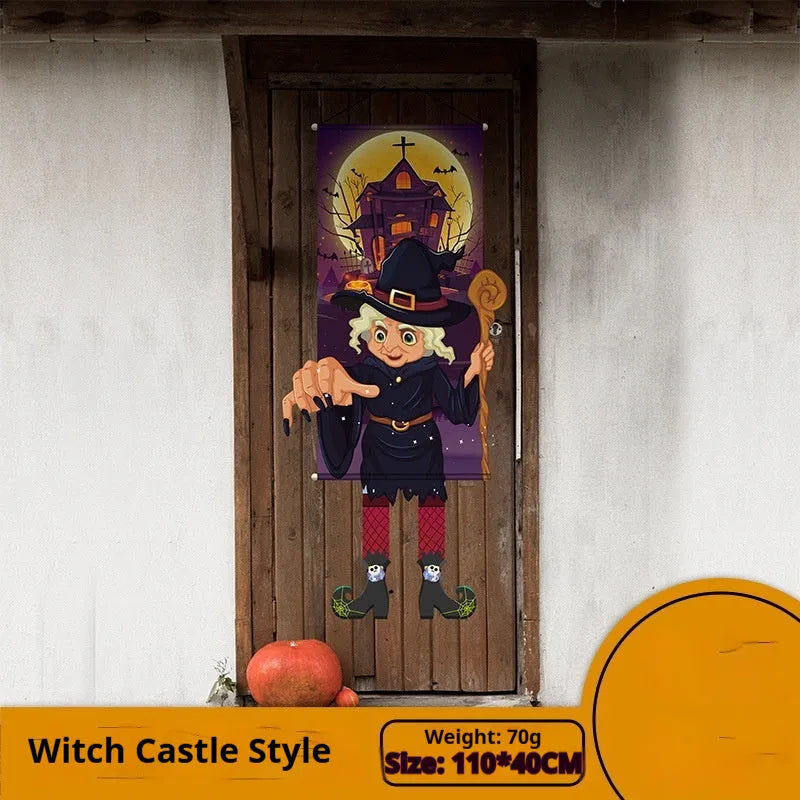 Cloth Halloween wall painting with pumpkin props, 110x40cm, hanging on a wall with hooks included