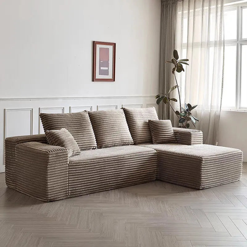 Modern minimalist flannel sofa in beige colour, no assembly required, for living room or office use
