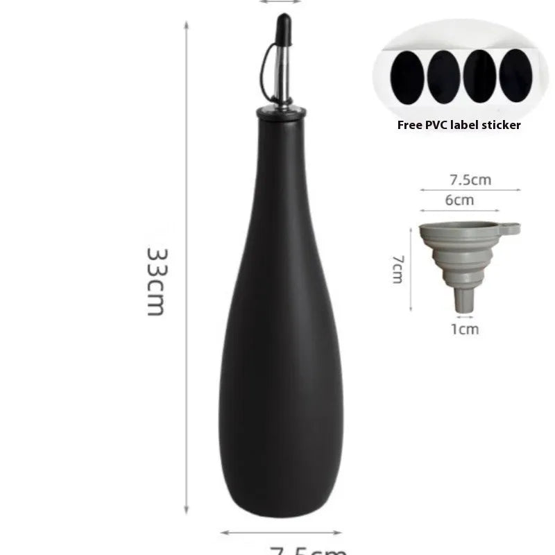 Ceramic oil pot with funnel in black, coffee, and white colour options, 650ml capacity.