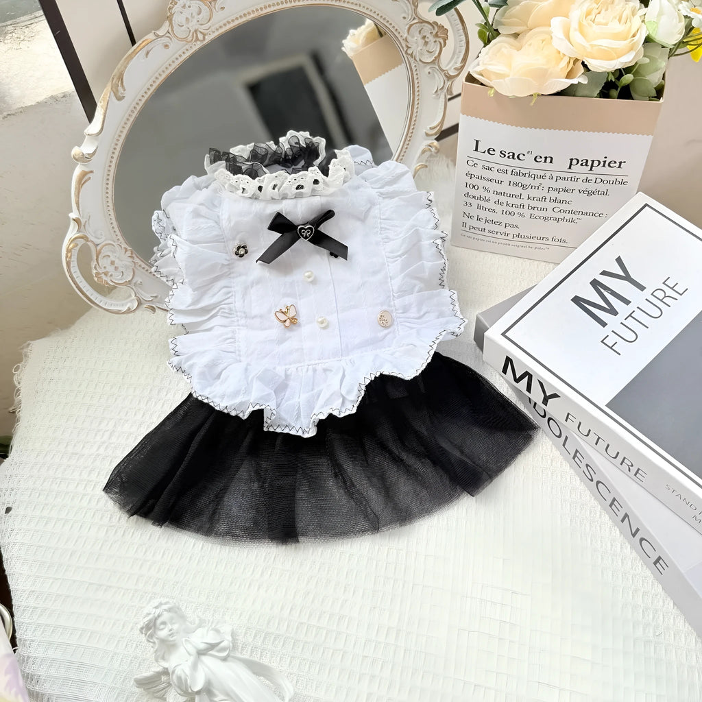 White polyester waltz gauze skirt for dogs in princess style on small pet mannequin