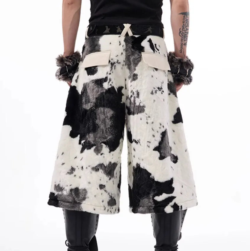 Youthful milk fibre fur cropped pants with checkered pattern in sizes S M L XL