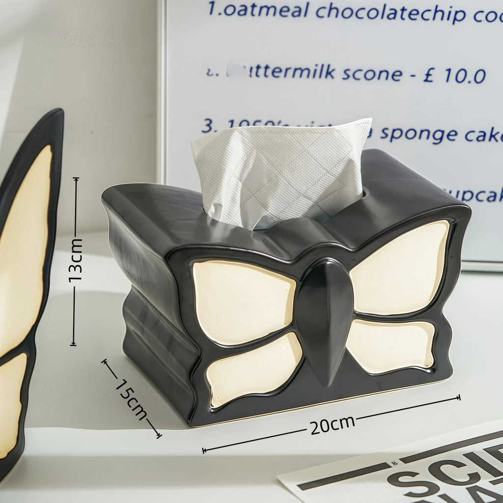 Ceramic butterfly vase and tissue box set with waterproof coating for living room