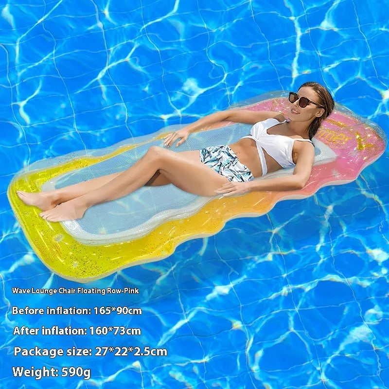 PVC thick sequins inflatable floating row pool lounger in gradient colour with canopy