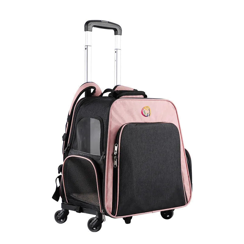 Outing pet backpack trolley in Oxford material with 33.7L capacity, available in four colours including Dark Blue and Grey