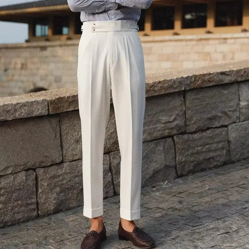Men's slim fit straight leg business trousers in polyester blend fabric