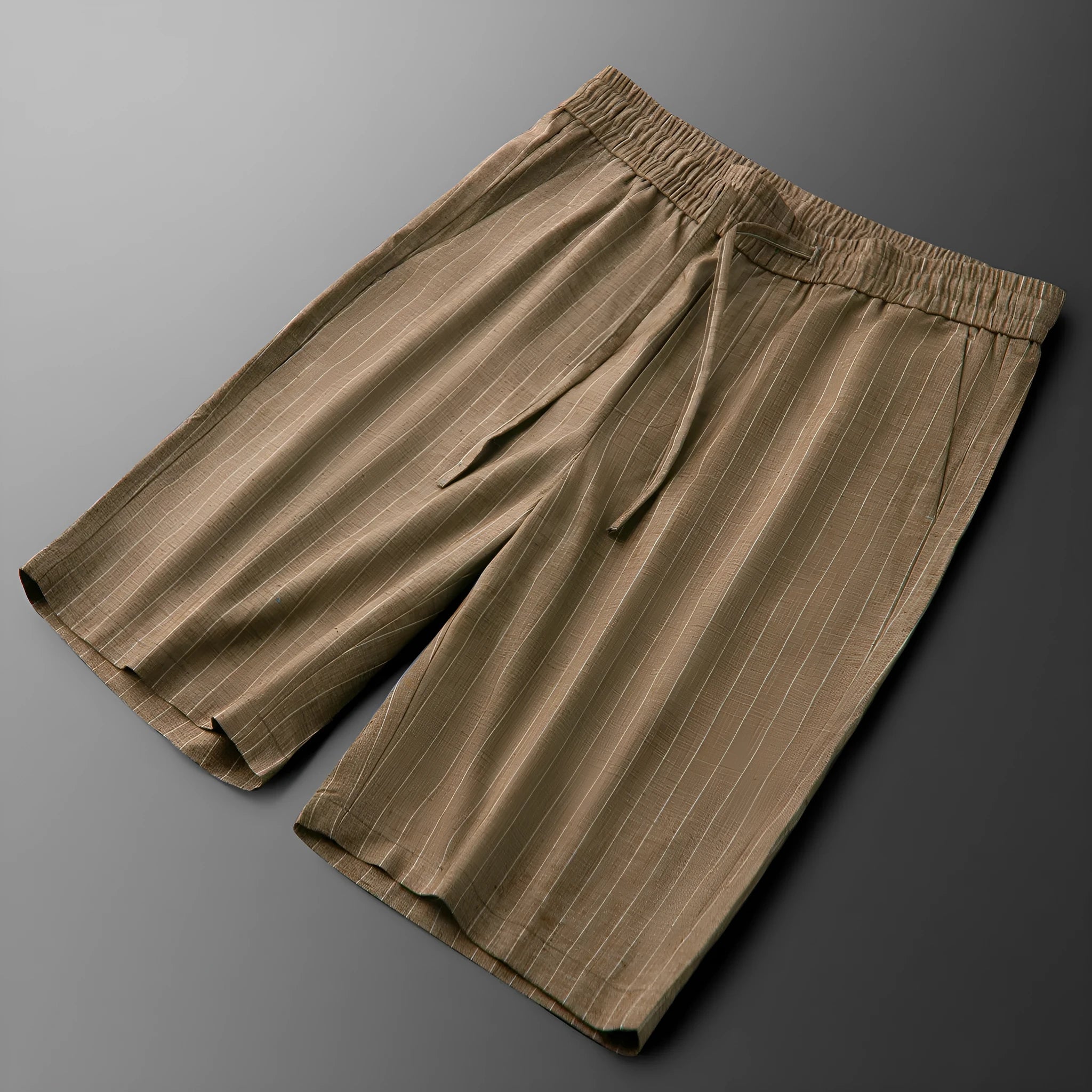 Men's ice-feeling linen fabric shorts loose fit polyester summer casual straight type in black gray
