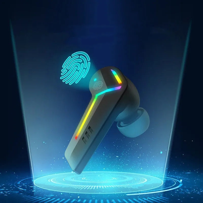 Black True Wireless Stereo sports Bluetooth headset with low-latency gaming mode.