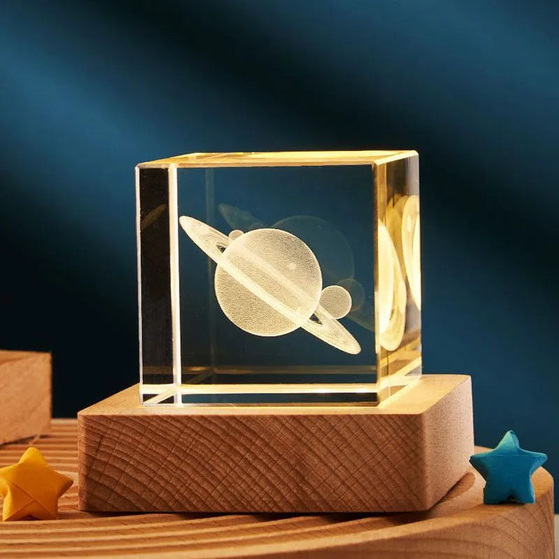 3D crystal cube night lamp with warm light and glass lampshade, available in 40mm and 60mm sizes
