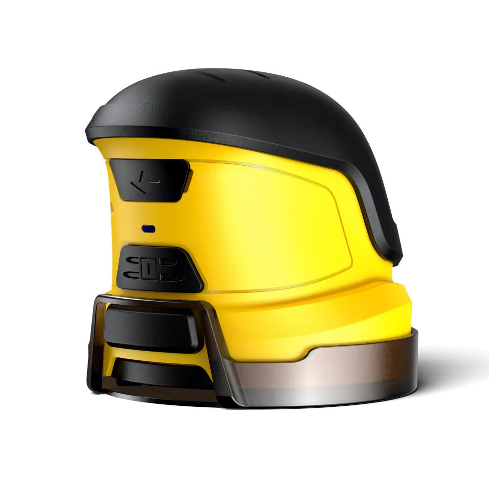 Yellow cordless electric ice scraper for car windshields with USB charging cable