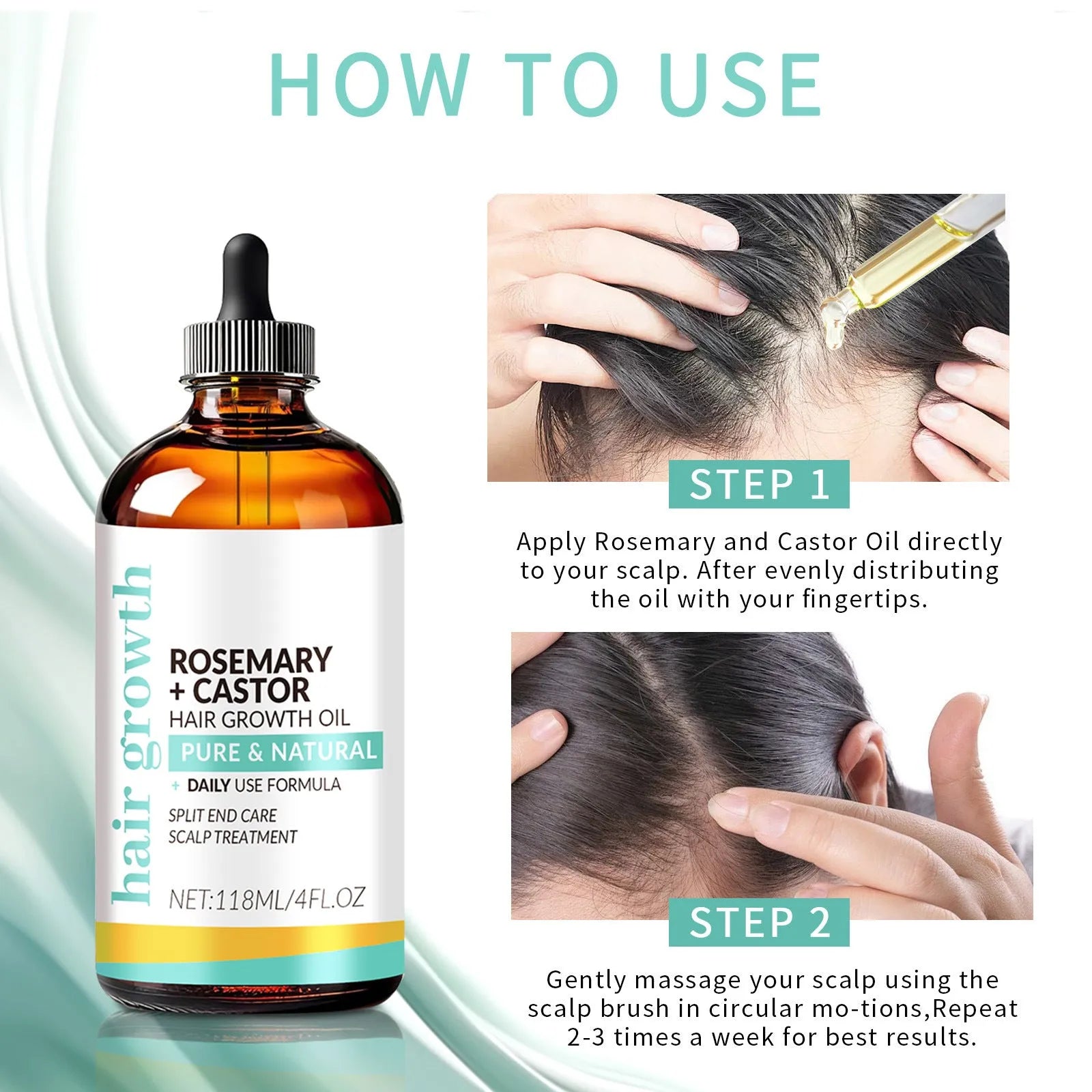 118ml bright yellow hair treatment oil bottle with a massage brush for dense long hair care