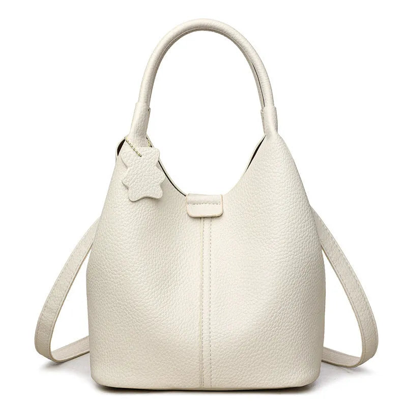 New all-match tote crossbody bag in soft PU leather with double shoulder straps, sandwich pocket, in khaki colour