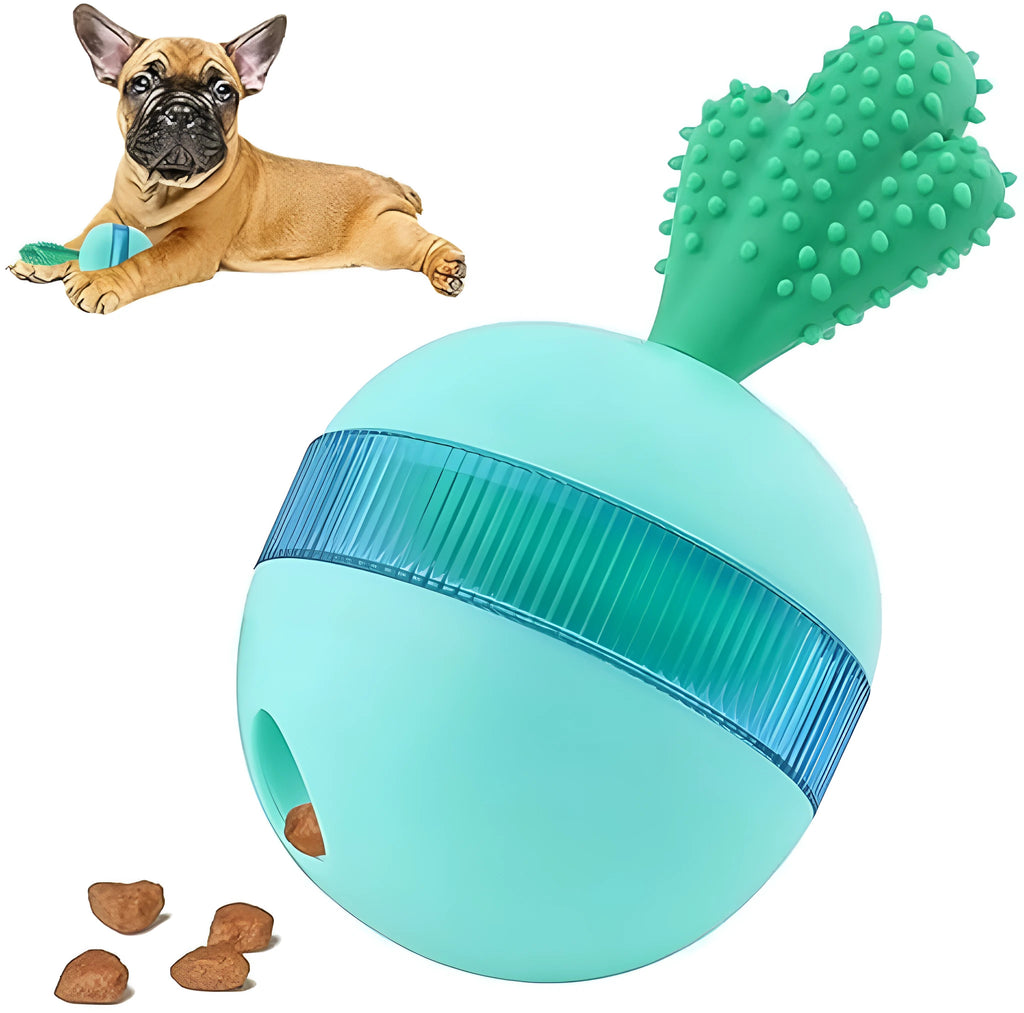 Blue interactive dog treat dispenser ball puzzle toy for medium large dogs