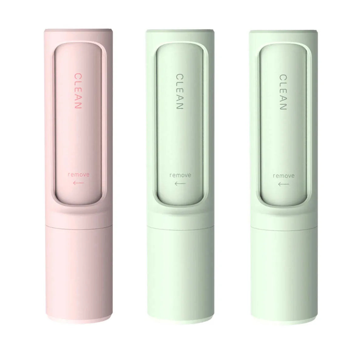 Rotating cylinder electrostatic pet hair removal brush in light pink with ABS body on a white background