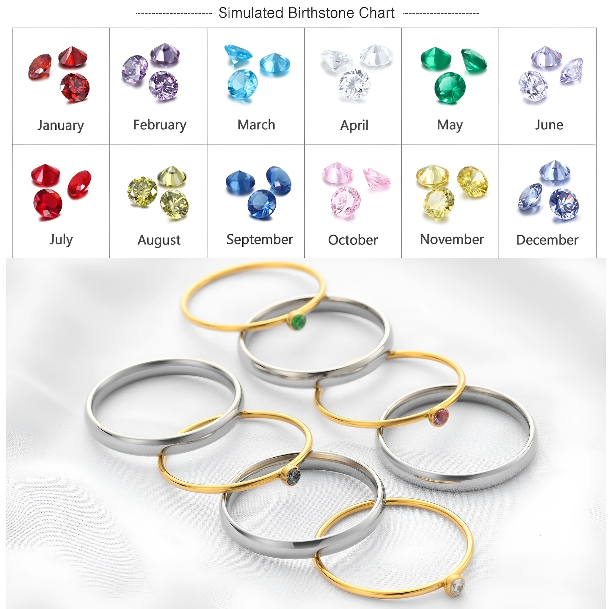 December colour birthstone engraved titanium steel ring with gold electroplated handle in geometry shape