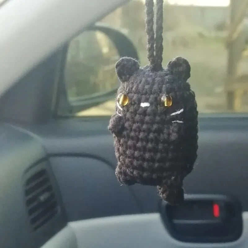 Hand-woven polyester car hanging ornament in cartoon character design