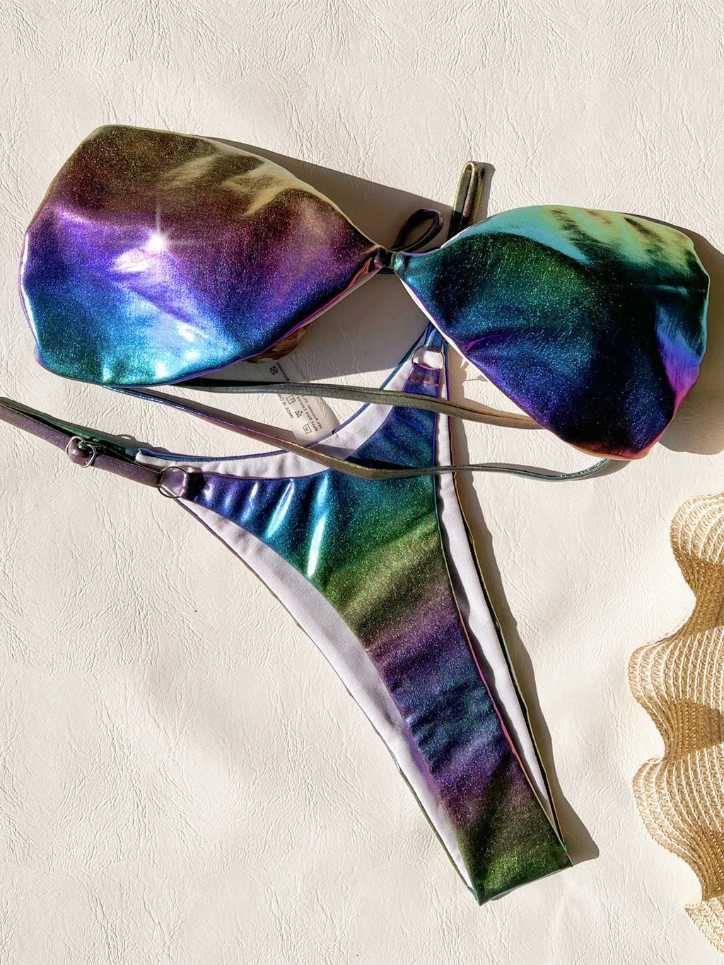 Women's gradient purple polyester bikini swimsuit on mannequin