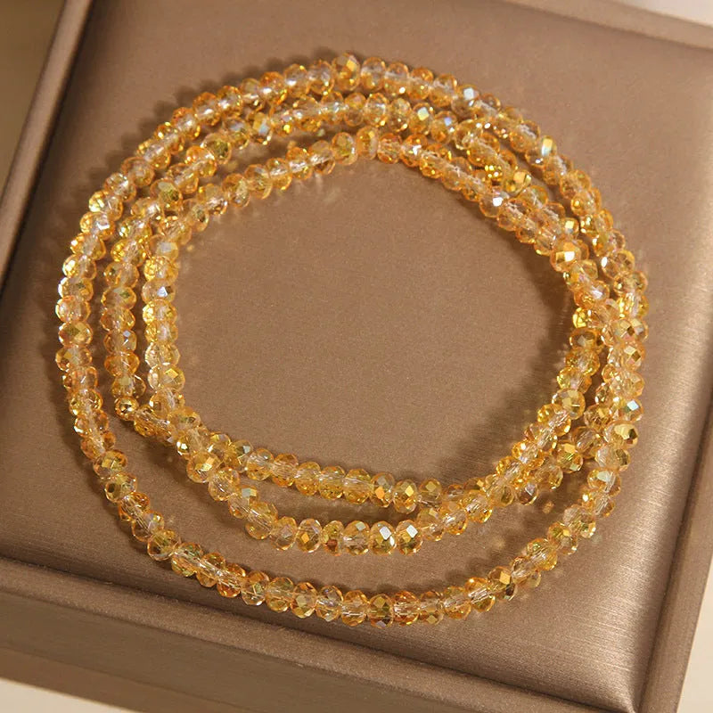 Multi-layer champagne crystal bracelet for women with faceted beads and adjustable chain