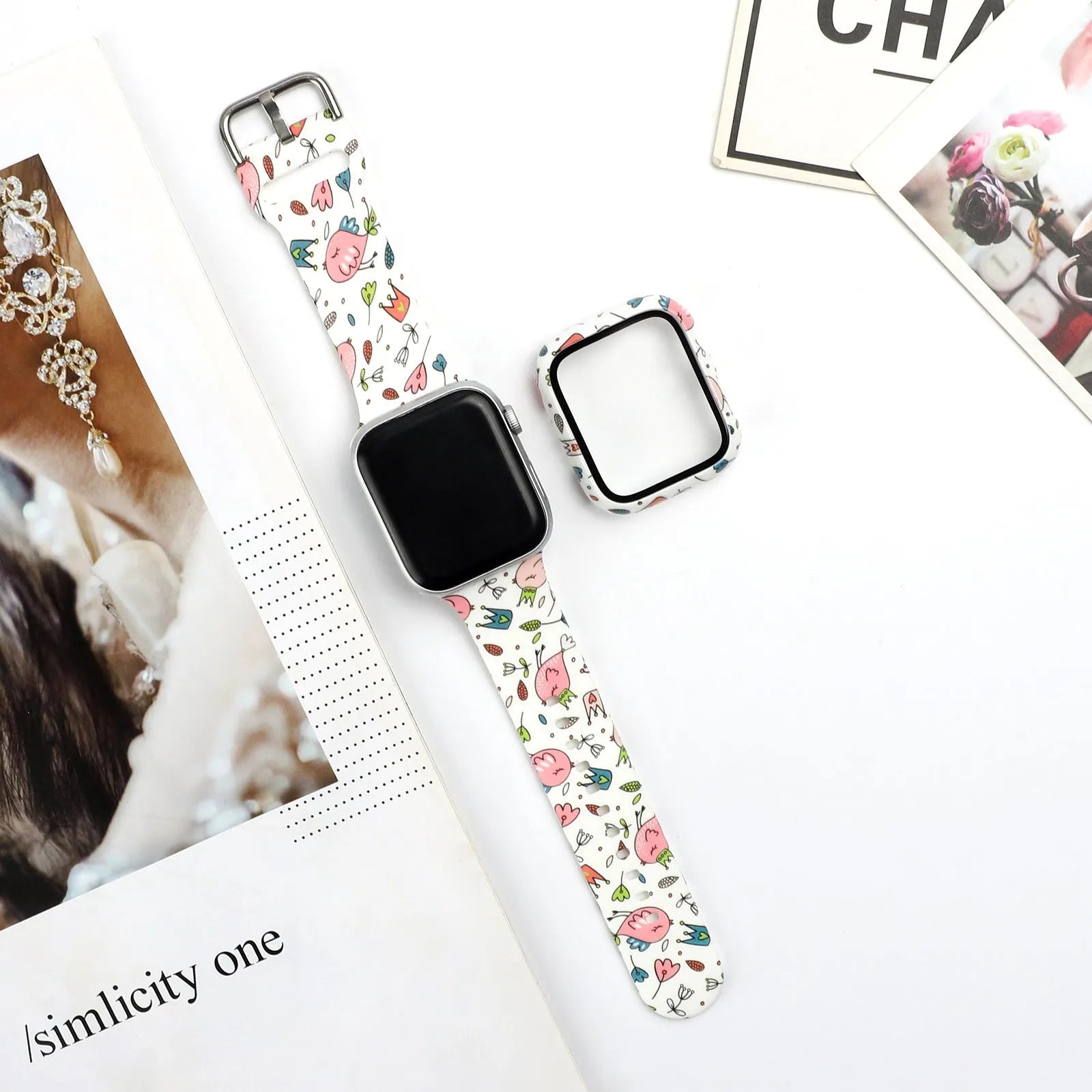 Printed silicone watch strap for Apple Watch in multiple colours and styles