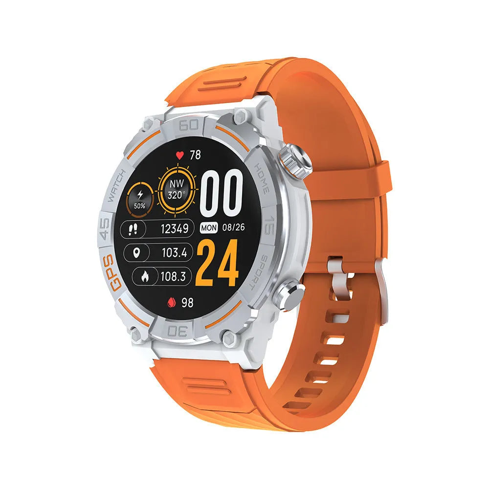MG02 smart watch in black, khaki or silver orange with adjustable strap and TFT touch screen display