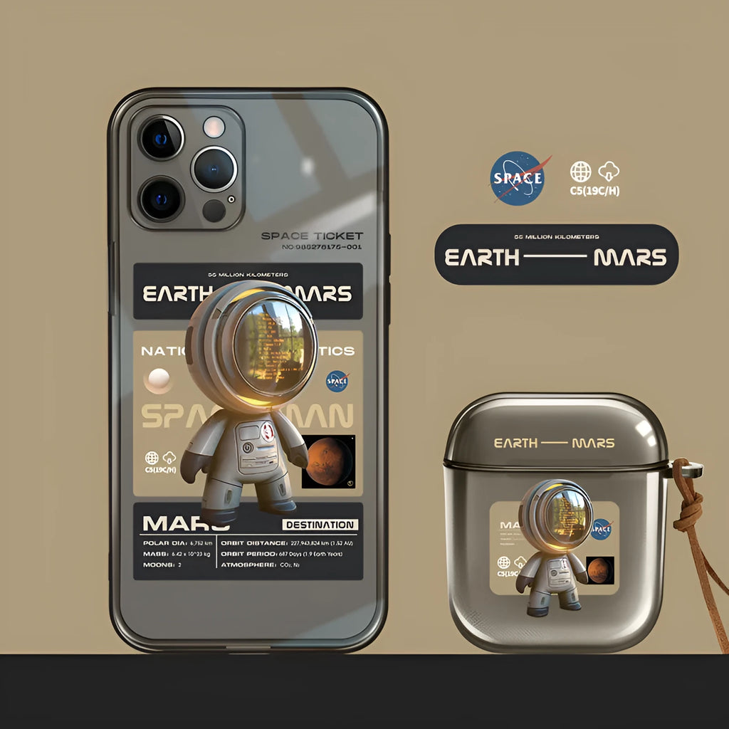 Black soft TPU protective phone case for Apple iPhone, showing Mars Ticket and Oasis Flights design variants.