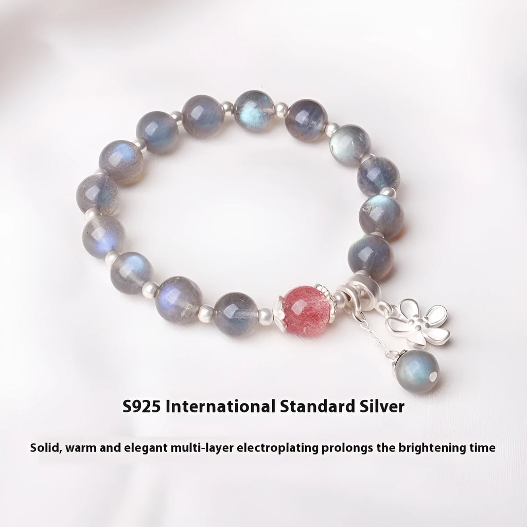 Women's 925 silver moonlight bracelet with lime and strawberry crystal charms.