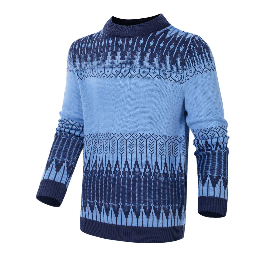 Men's classic crew neck knitted pullover sweater in a long sleeve design for winter.