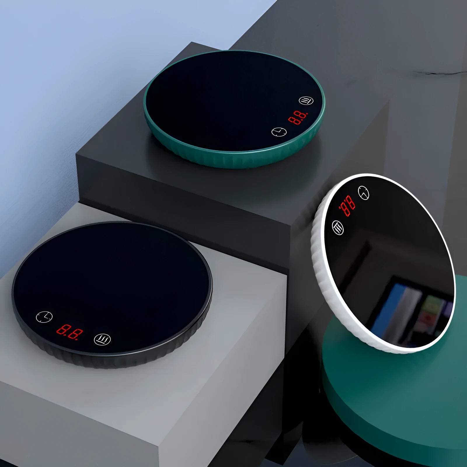 Electric cup warmer 115mm diameter black ABS and glass panel with digital display and touch switch