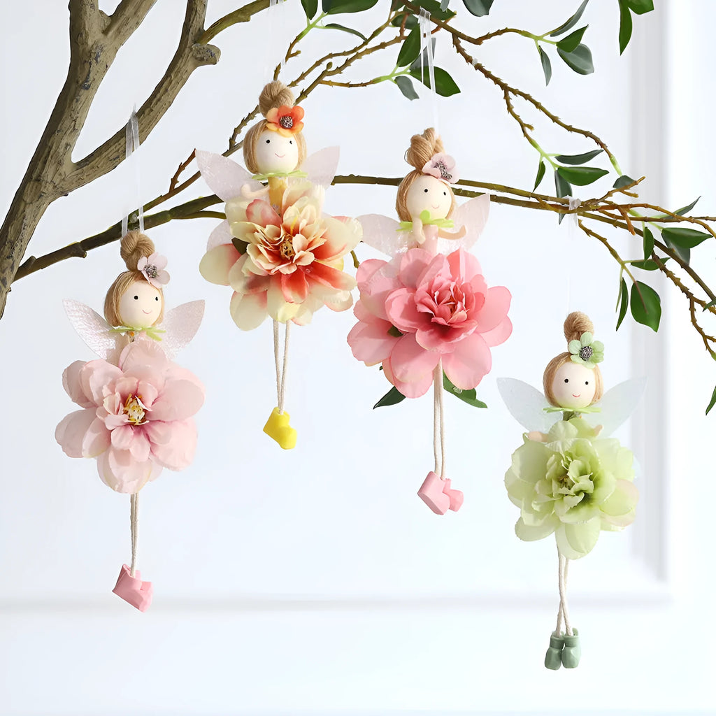 FARCENT cloth flower angel girl elf pendant for Easter decoration in pink, green, or yellow.