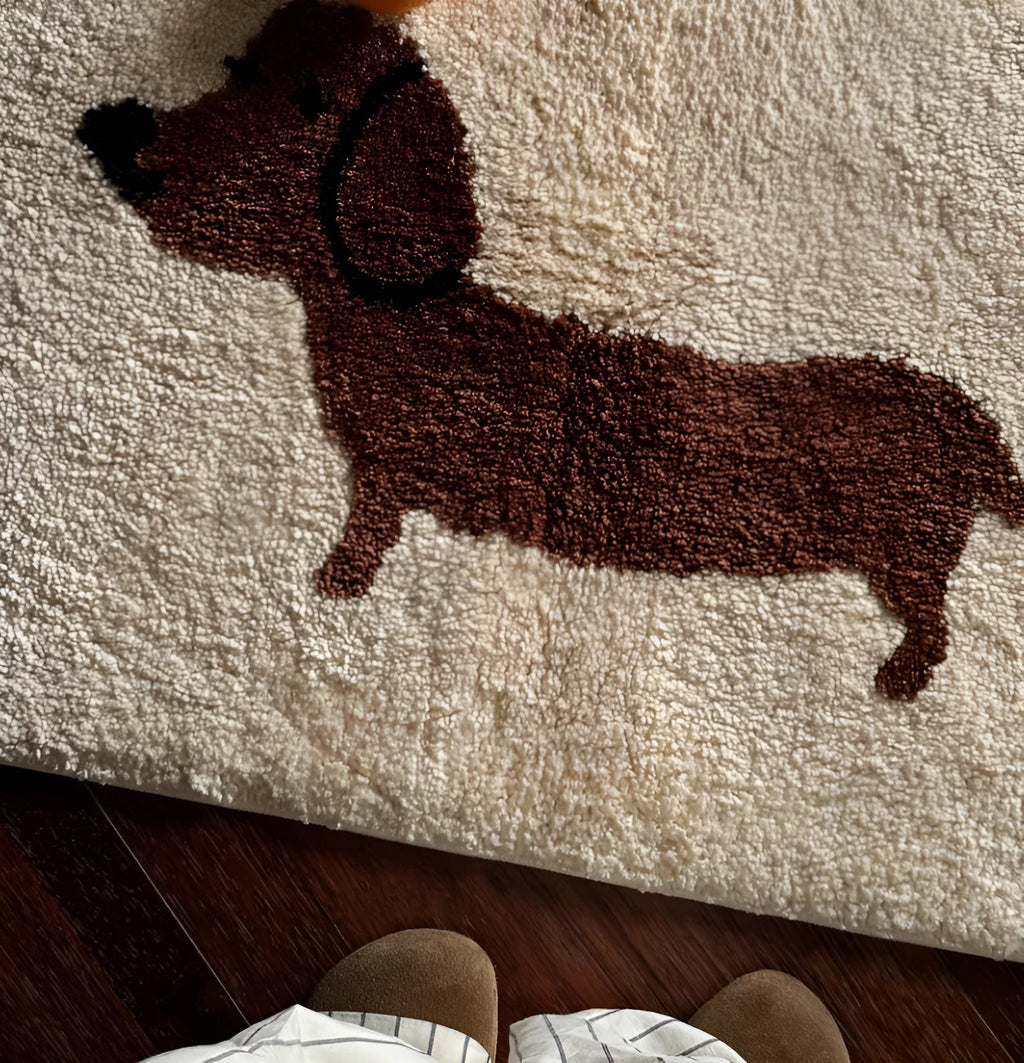 Good Luck Sausage puppy design Korean tufted floor mat cream style 50x80cm woven carpet