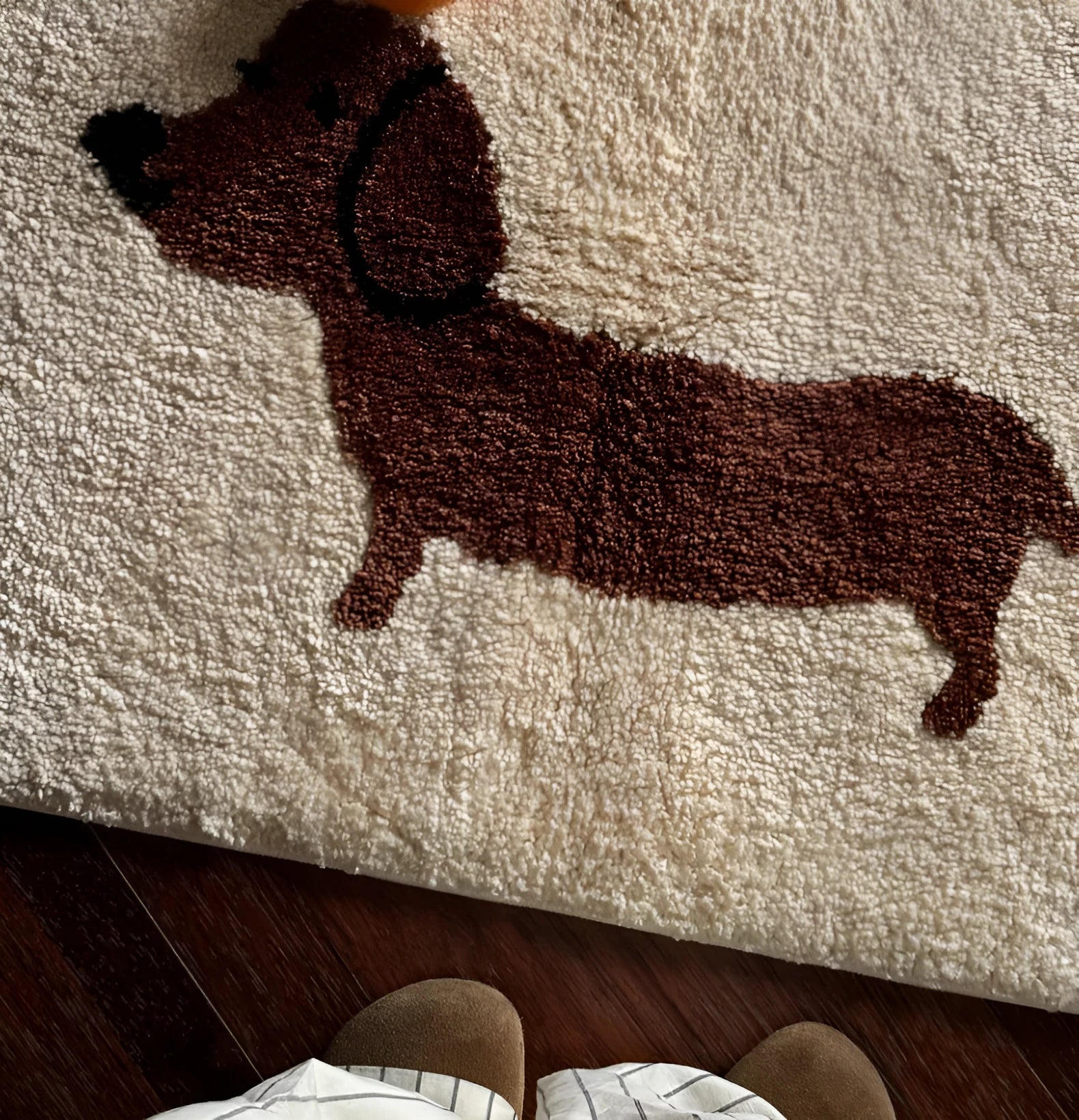Good Luck Sausage puppy design Korean tufted floor mat cream style 50x80cm woven carpet
