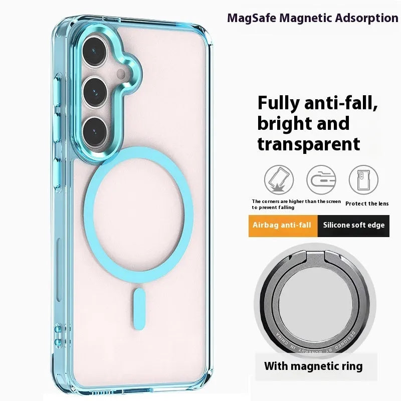Transparent magnetic anti drop silicone phone case for Samsung Galaxy S23 FE with metal lens ring
